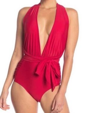 Nicole Miller Red Plunge Convertible One-Piece